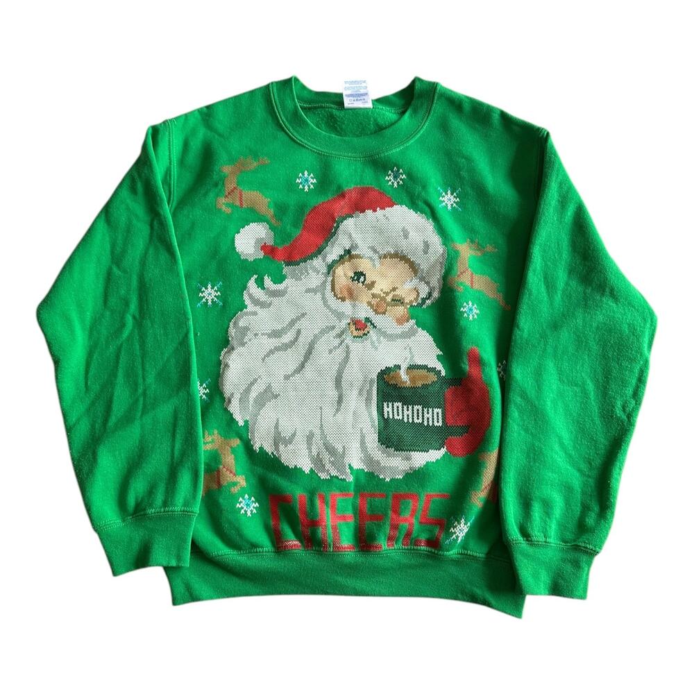 Womens Sweaters Size Small Christmas Santa Green Sweatshirt Pull Over